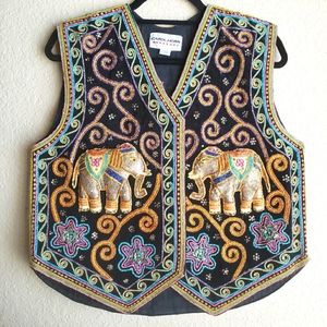Carol Horn Workshop Vintage Elephant Vest Embroidered Sequined